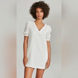 BB DAKOTA Soft & Found Dress White Crinkle Cotton Puff Sleeves